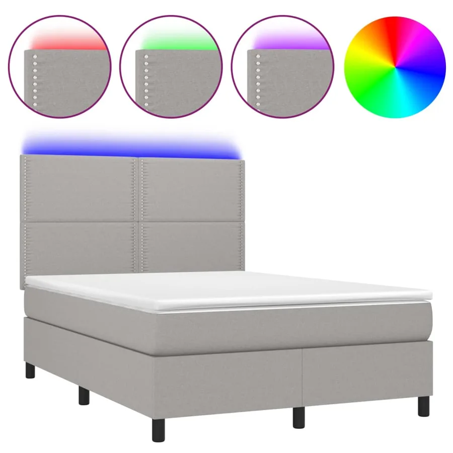 Sommier à lattes de lit et matelas et LED Gris clair 140x200 cm - 2