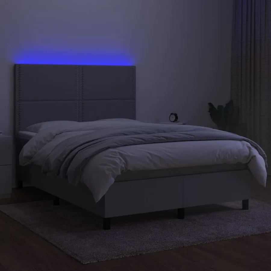 Sommier à lattes de lit et matelas et LED Gris clair 140x200 cm - 4