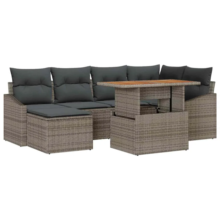 Ensemble de canapé de jardin 7 pcs Gris Poly rotin - 2