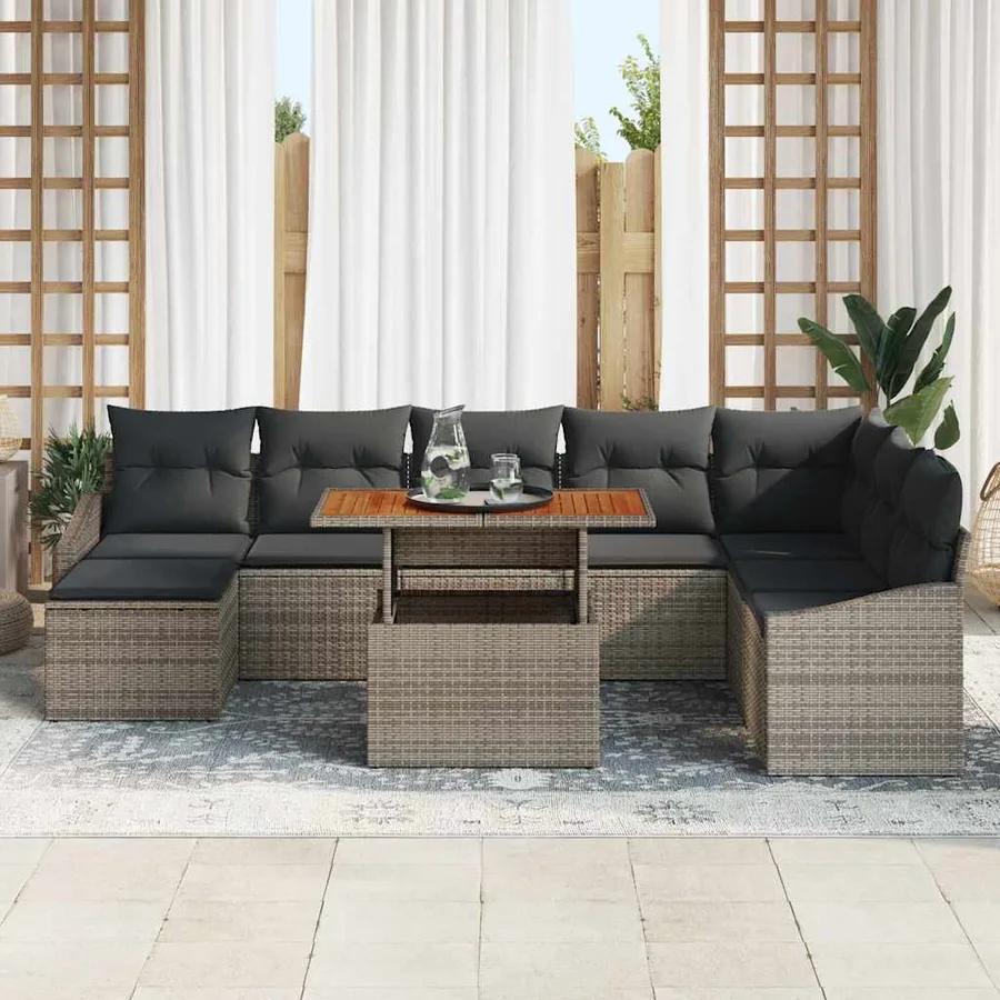 Ensemble de canapé de jardin 9 pcs Gris Poly rotin - 3
