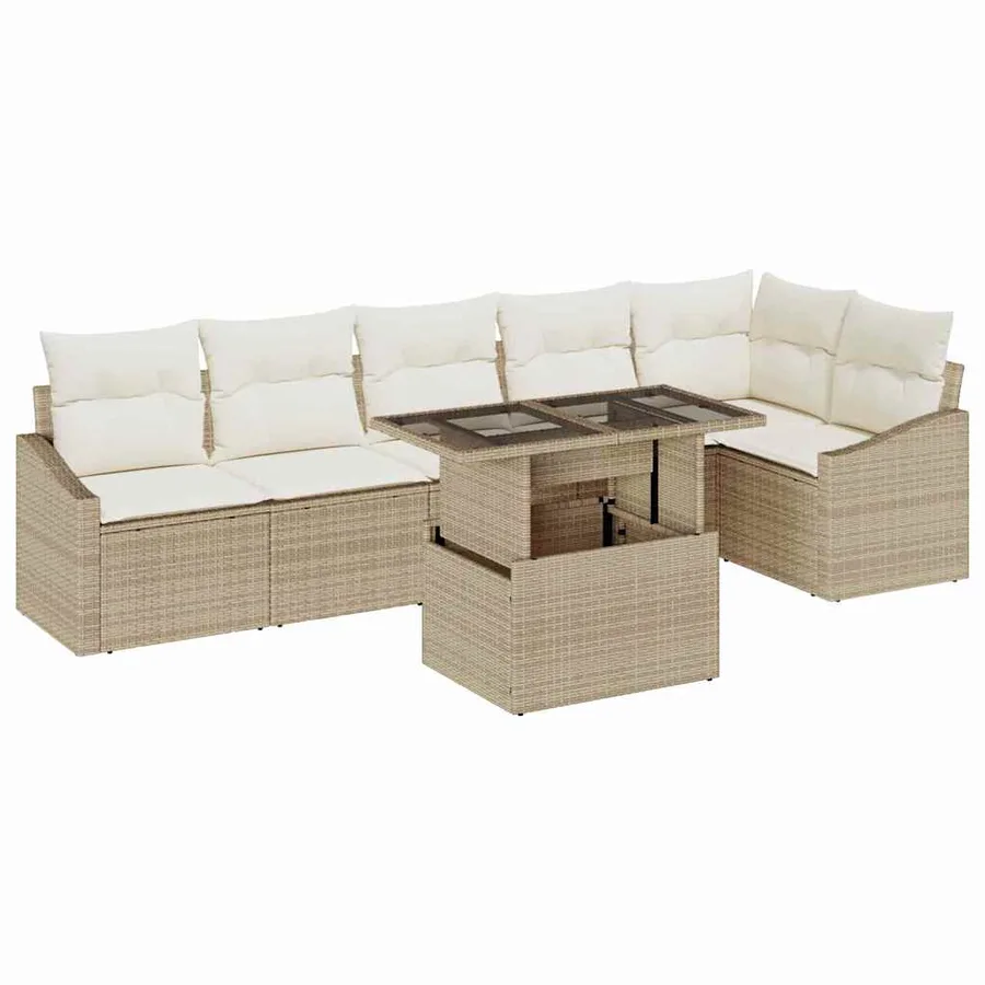 Ensemble de canapé de jardin 7 pcs Beige et crème polyrotin - 2