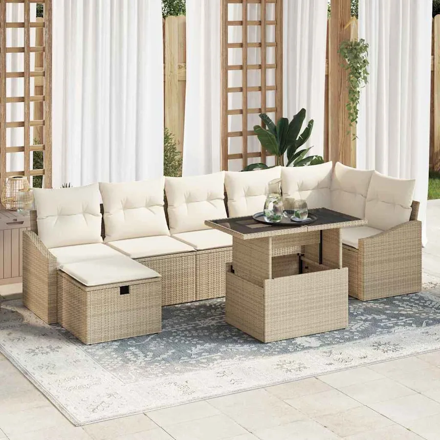 Ensemble de canapé de jardin 8 pcs Beige Poly rotin