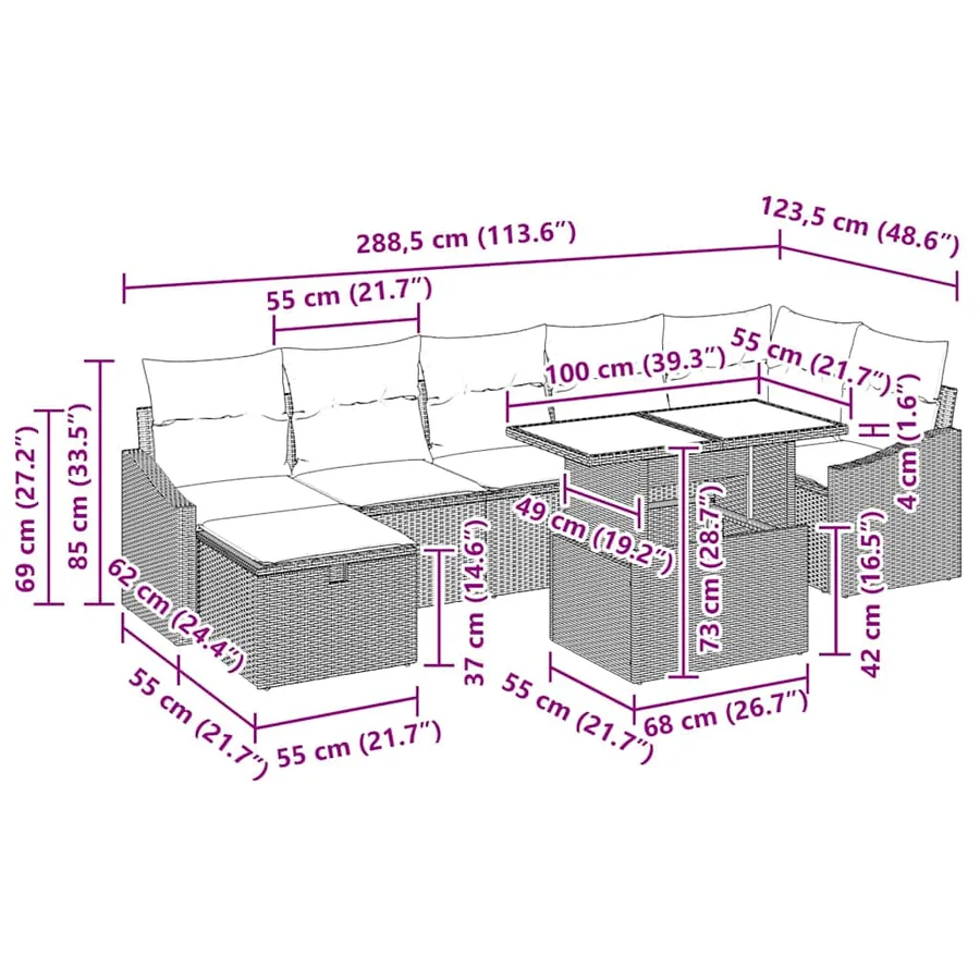 Ensemble de canapé de jardin 8 pcs Beige Poly rotin - 13