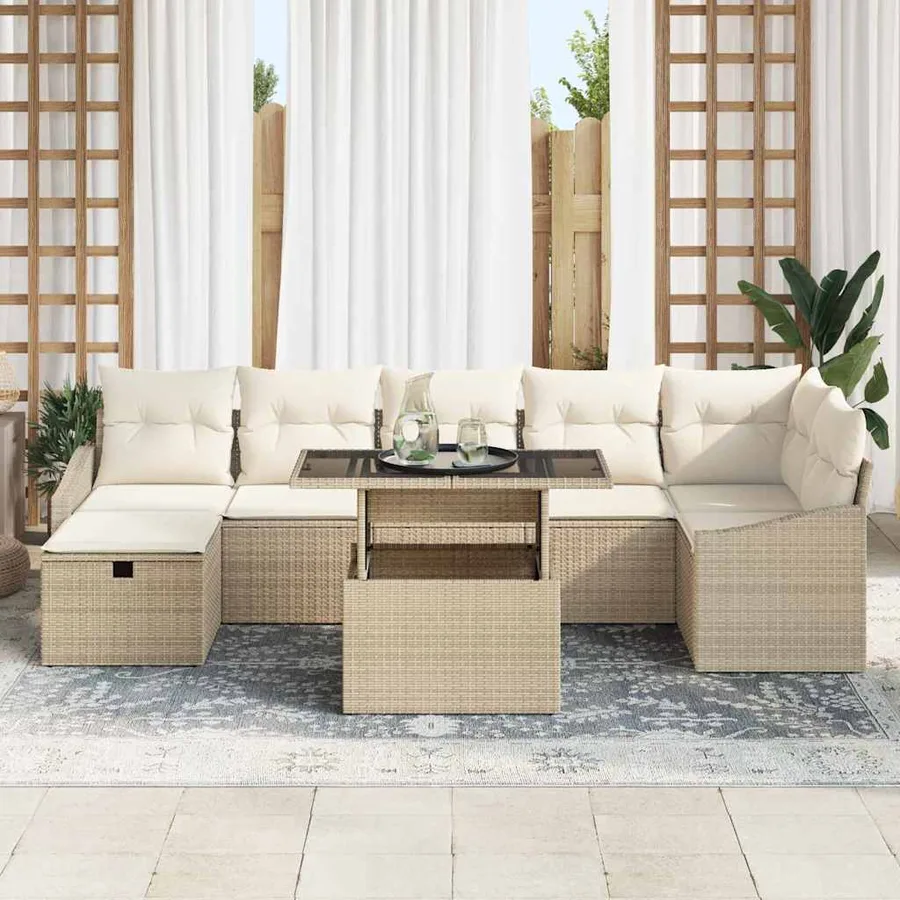 Ensemble de canapé de jardin 8 pcs Beige Poly rotin - 3