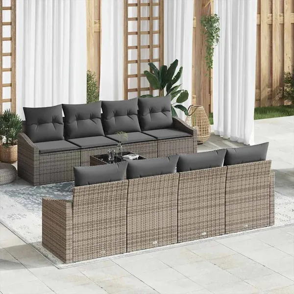 Ensemble de Canapés avec coussin 7 pcs Gris polyrotin
