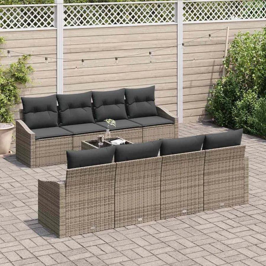 Ensemble de Canapés avec coussin 7 pcs Gris polyrotin - 3