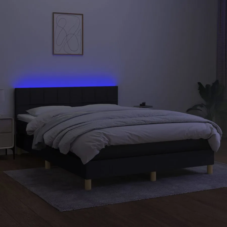 Sommier à lattes de lit avec matelas LED Noir 140x190 cm Tissu - 4