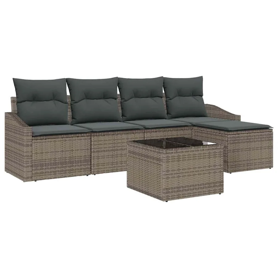 Ensemble de Canapés avec coussin 6 pcs Gris clair polyrotin - 2