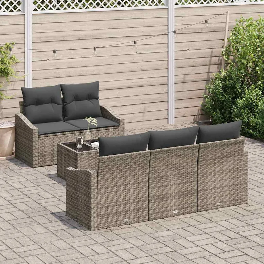 Ensemble de Canapés avec coussin 6 pcs Gris polyrotin