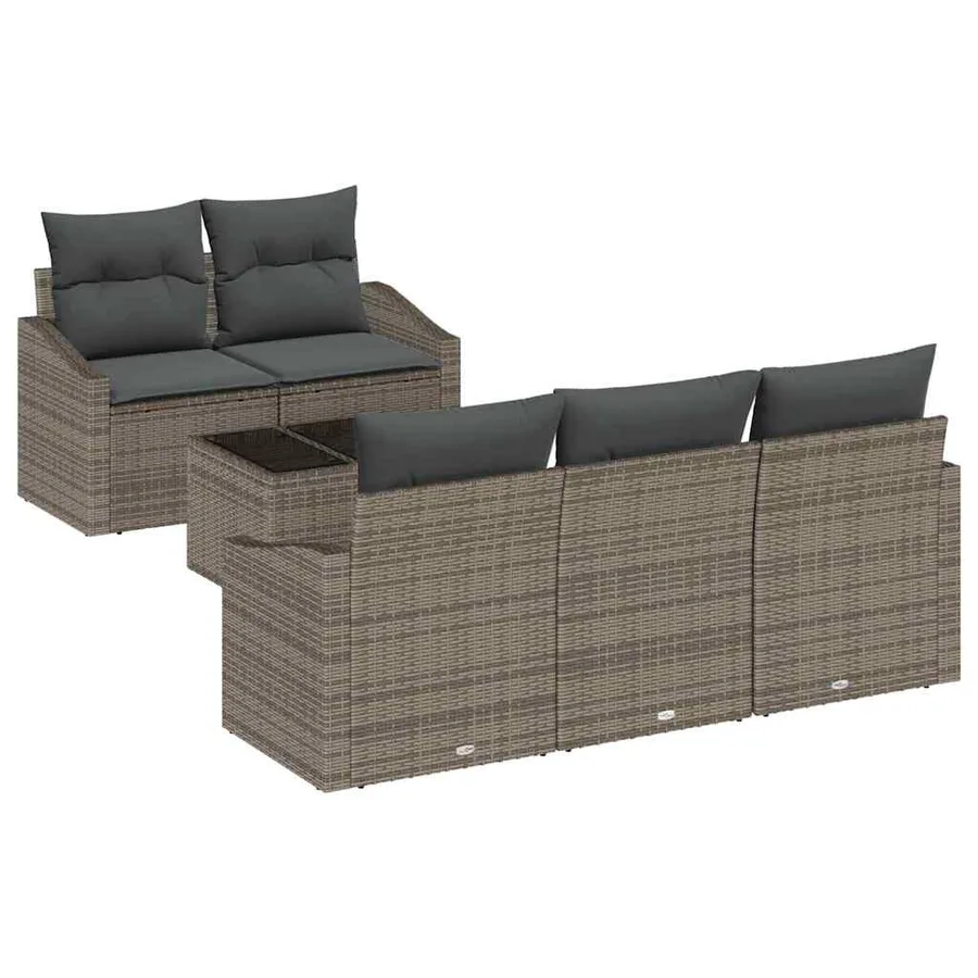 Ensemble de Canapés avec coussin 6 pcs Gris polyrotin - 2