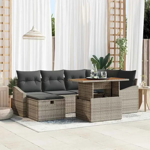 Ensemble de canapé de jardin 7 pcs Gris polyrotin