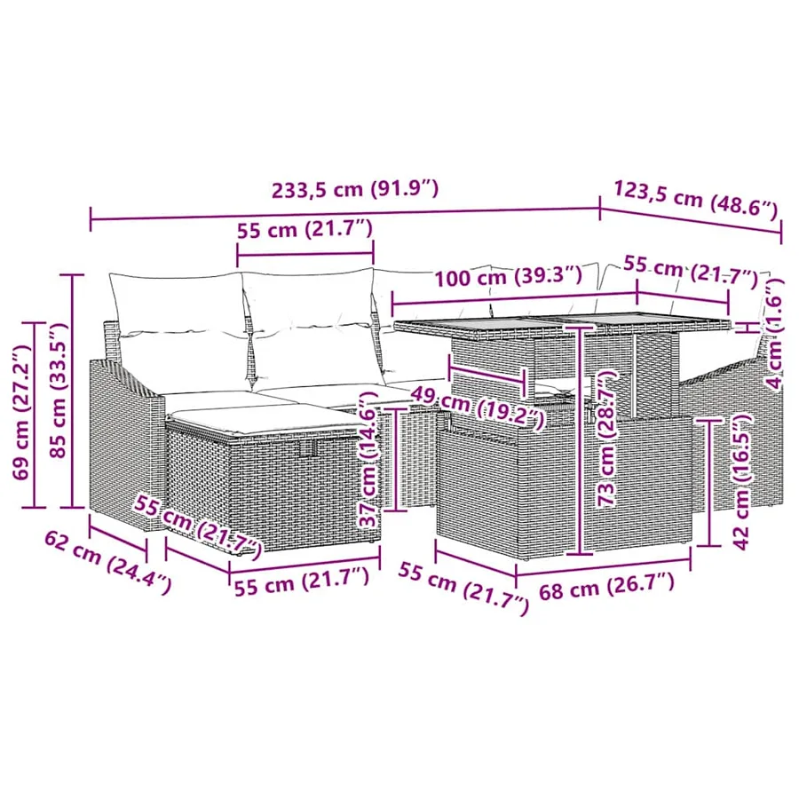 Ensemble de canapé de jardin 7 pcs Gris polyrotin - 17