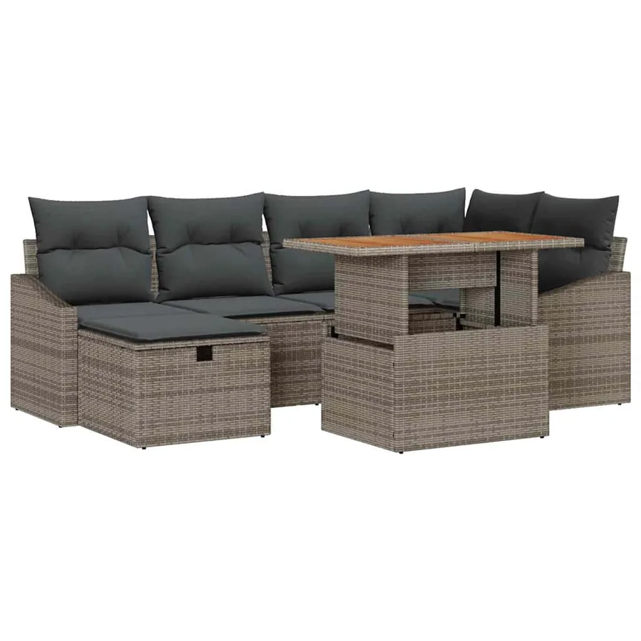 Ensemble de canapé de jardin 7 pcs Gris polyrotin - 2
