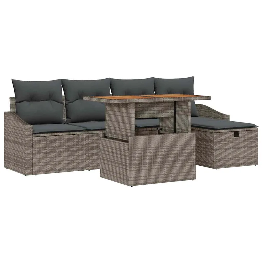 Ensemble de canapé de jardin 6 pcs Gris polyrotin - 2