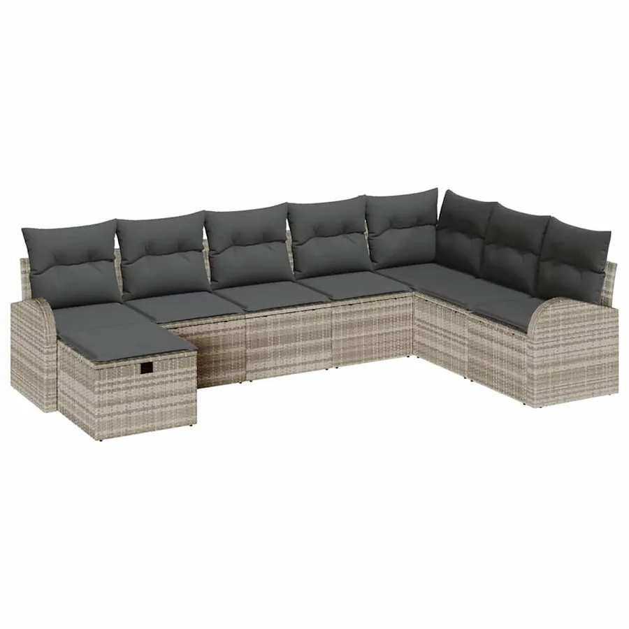 Ensemble de canapé de jardin 8 pcs Gris clair Poly rotin - 2