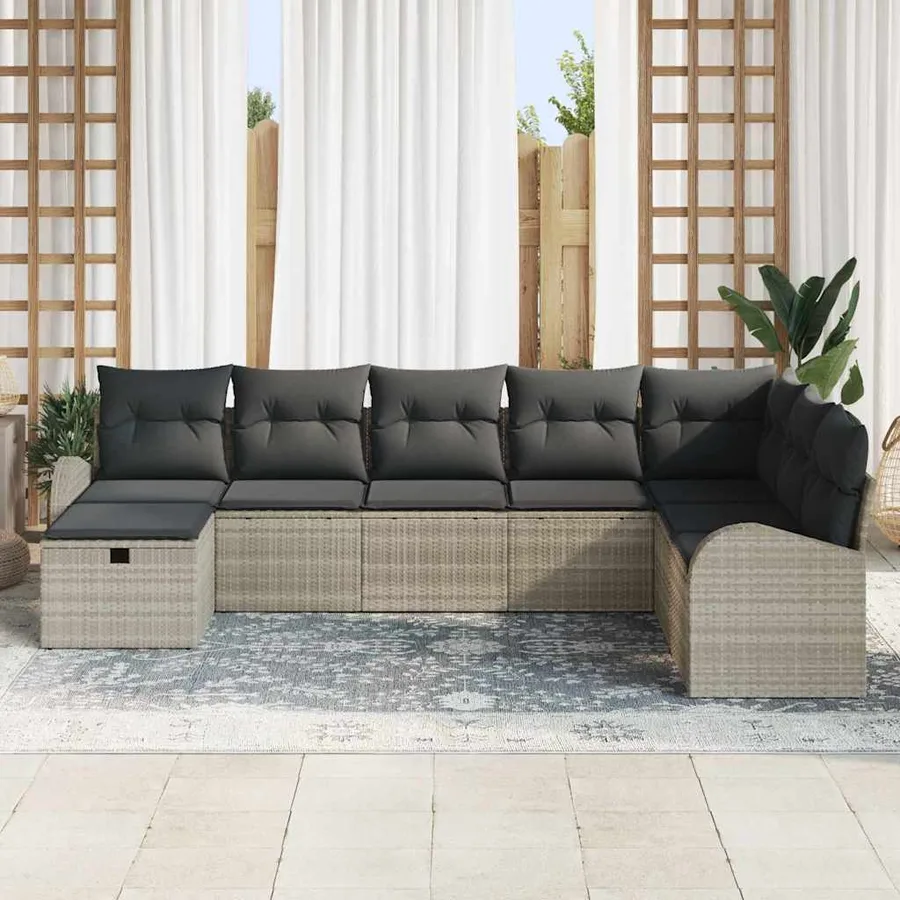 Ensemble de canapé de jardin 8 pcs Gris clair Poly rotin - 3