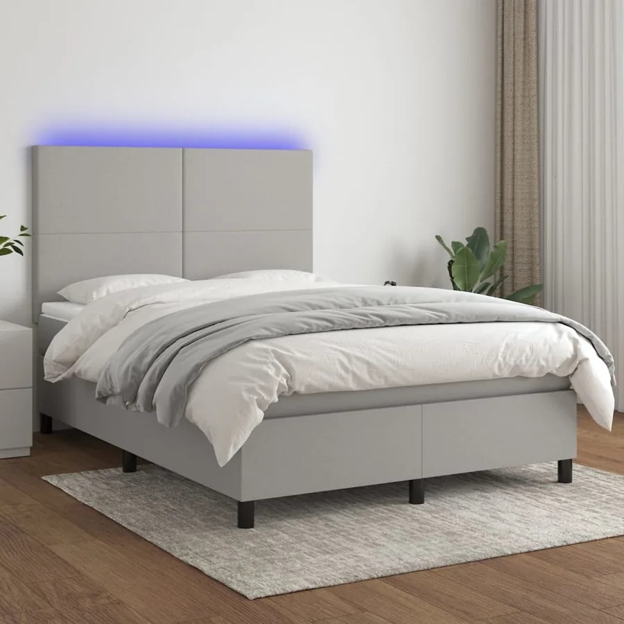 Sommier à lattes de lit et matelas et LED Gris clair 140x200 cm