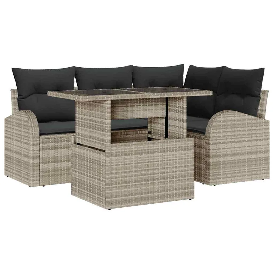 Ensemble de canapé de jardin 5 pcs Gris clair Poly rotin - 2