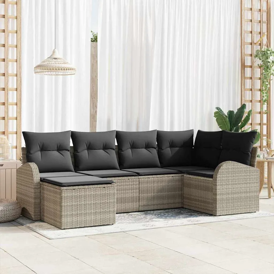 Ensemble de Canapés avec coussin 6 pcs Gris clair polyrotin