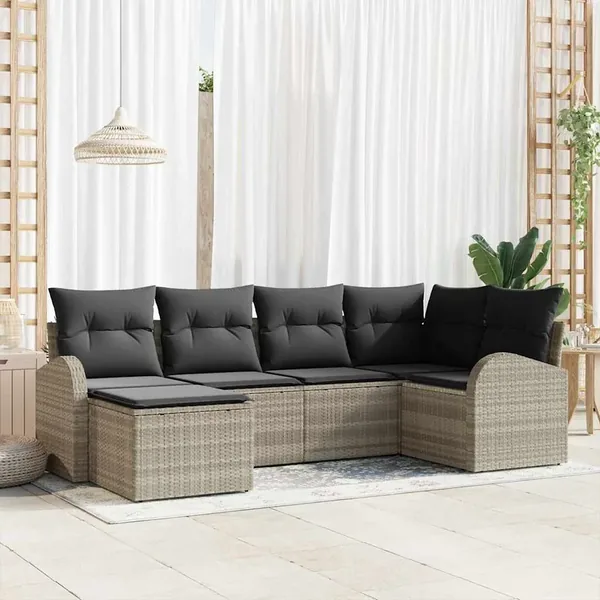 Ensemble de Canapés avec coussin 6 pcs Gris clair polyrotin