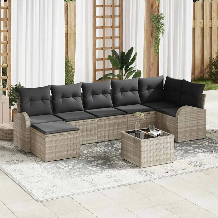 Ensemble de Canapés avec coussin 8 pcs Gris clair polyrotin