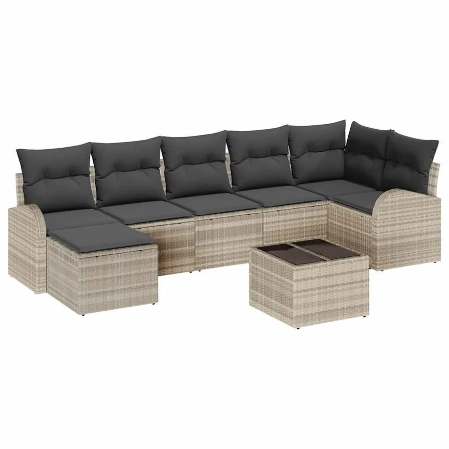 Ensemble de Canapés avec coussin 8 pcs Gris clair polyrotin - 2