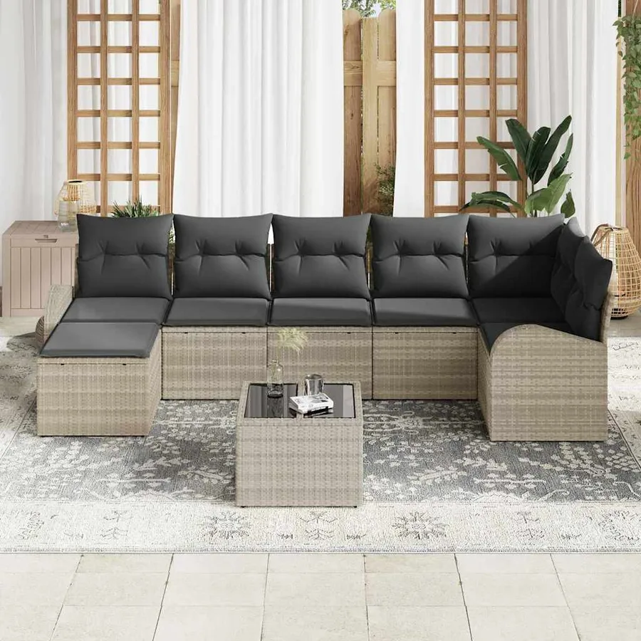 Ensemble de Canapés avec coussin 8 pcs Gris clair polyrotin - 3