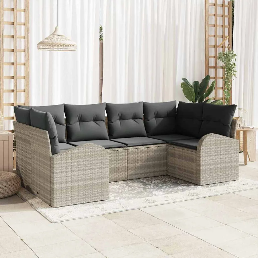 Ensemble de canapé de jardin 6 pcs Gris clair polyrotin
