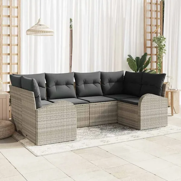 Ensemble de canapé de jardin 6 pcs Gris clair polyrotin