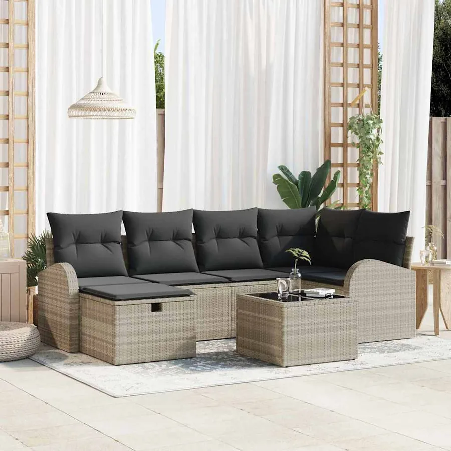 Ensemble de canapé de jardin 7 pcs Gris clair Poly rotin