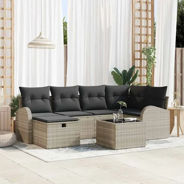 Ensemble de canapé de jardin 7 pcs Gris clair Poly rotin