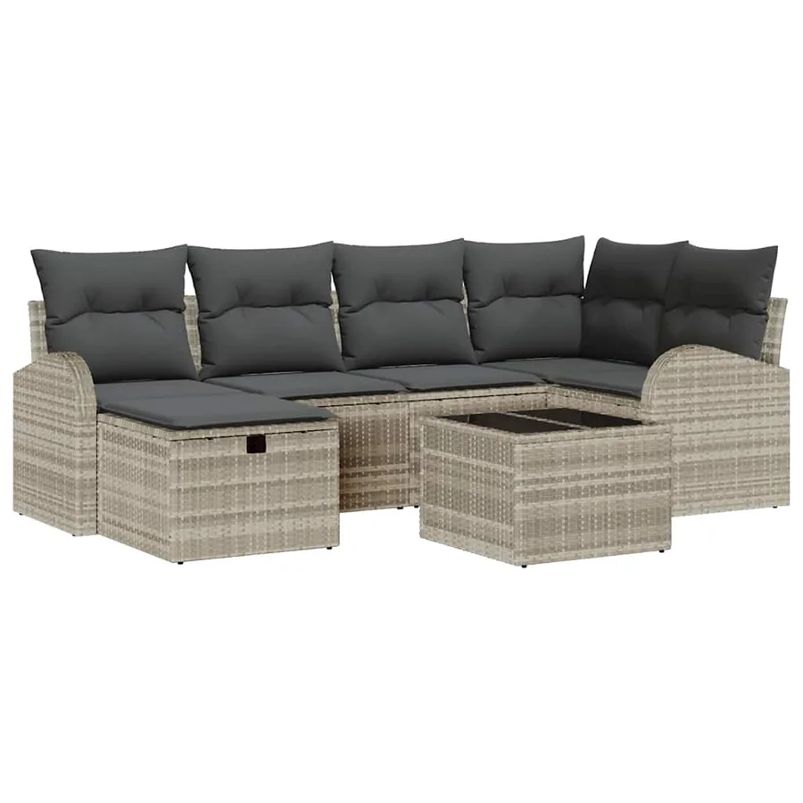 Ensemble de canapé de jardin 7 pcs Gris clair Poly rotin - 2