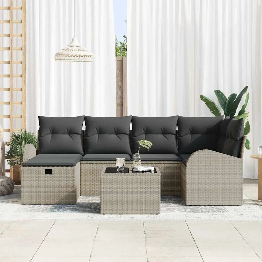 Ensemble de canapé de jardin 7 pcs Gris clair Poly rotin - 3