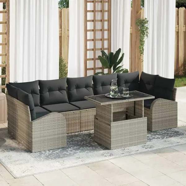 Ensemble de canapé de jardin 8 pcs Gris clair Poly Rattan