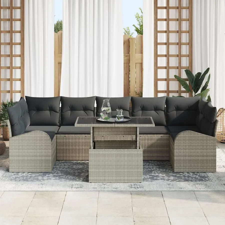 Ensemble de canapé de jardin 8 pcs Gris clair Poly Rattan - 3