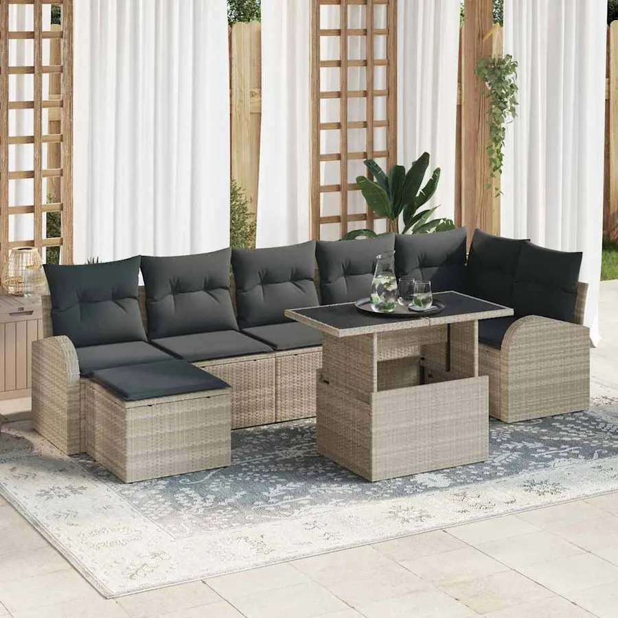 Ensemble de canapé de jardin 8 pcs Gris clair Poly rotin