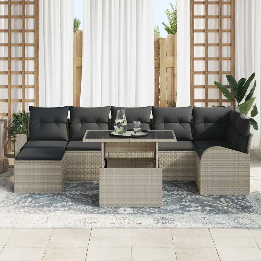 Ensemble de canapé de jardin 8 pcs Gris clair Poly rotin - 3