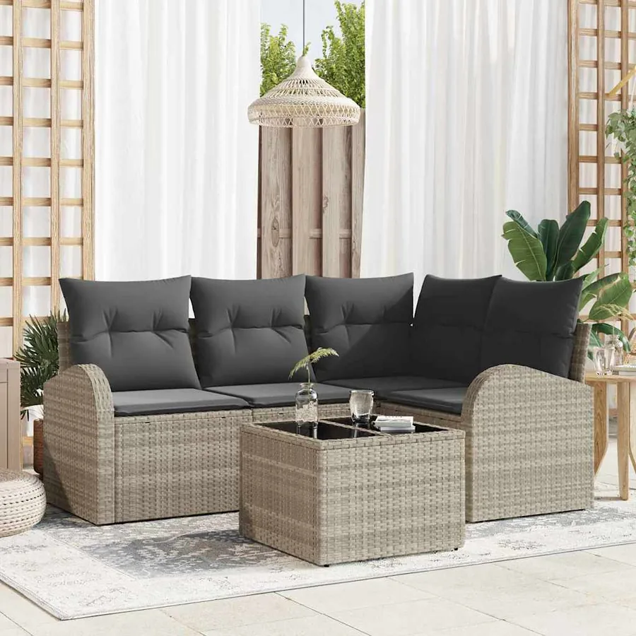 Ensemble de canapé de jardin 5 pcs Gris clair polyrotin