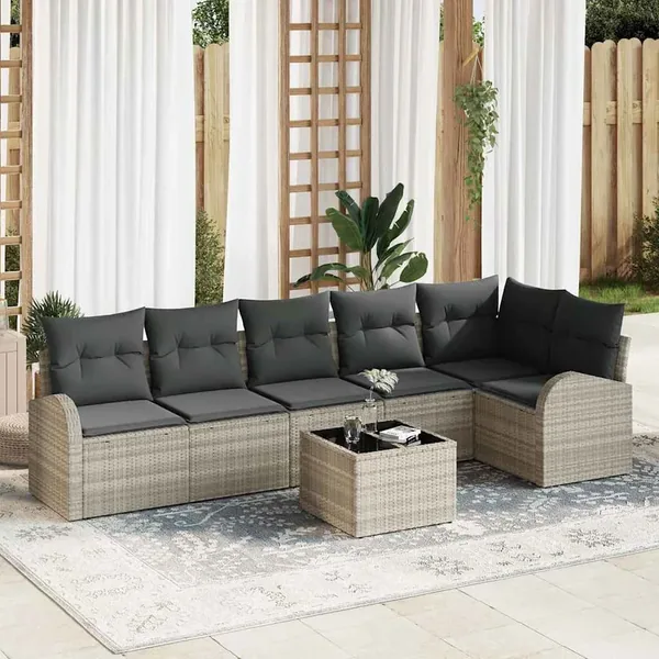 Ensemble de canapé de jardin 7 pcs Gris clair polyrotin