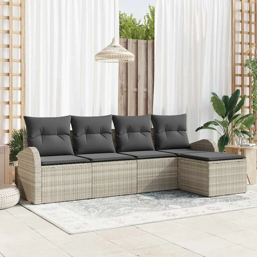 Ensemble de Canapés avec coussin 5 pcs Gris clair polyrotin