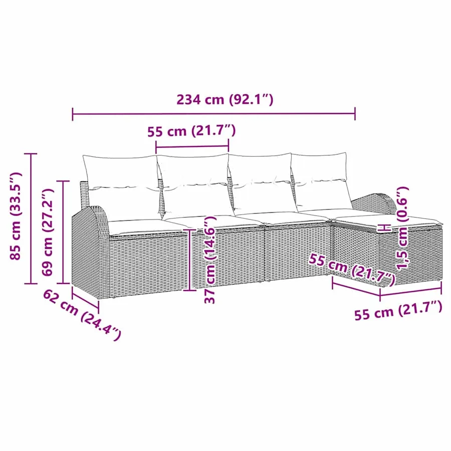 Ensemble de Canapés avec coussin 5 pcs Gris clair polyrotin - 15