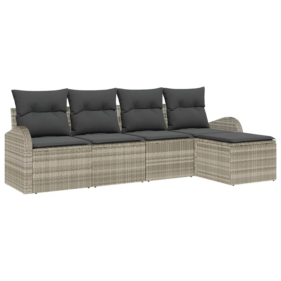 Ensemble de Canapés avec coussin 5 pcs Gris clair polyrotin - 2