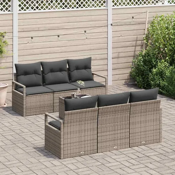 Ensemble de Canapés avec coussin 7 pcs Gris polyrotin