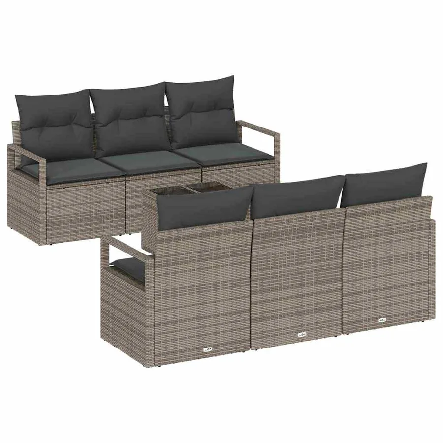 Ensemble de Canapés avec coussin 7 pcs Gris polyrotin - 2