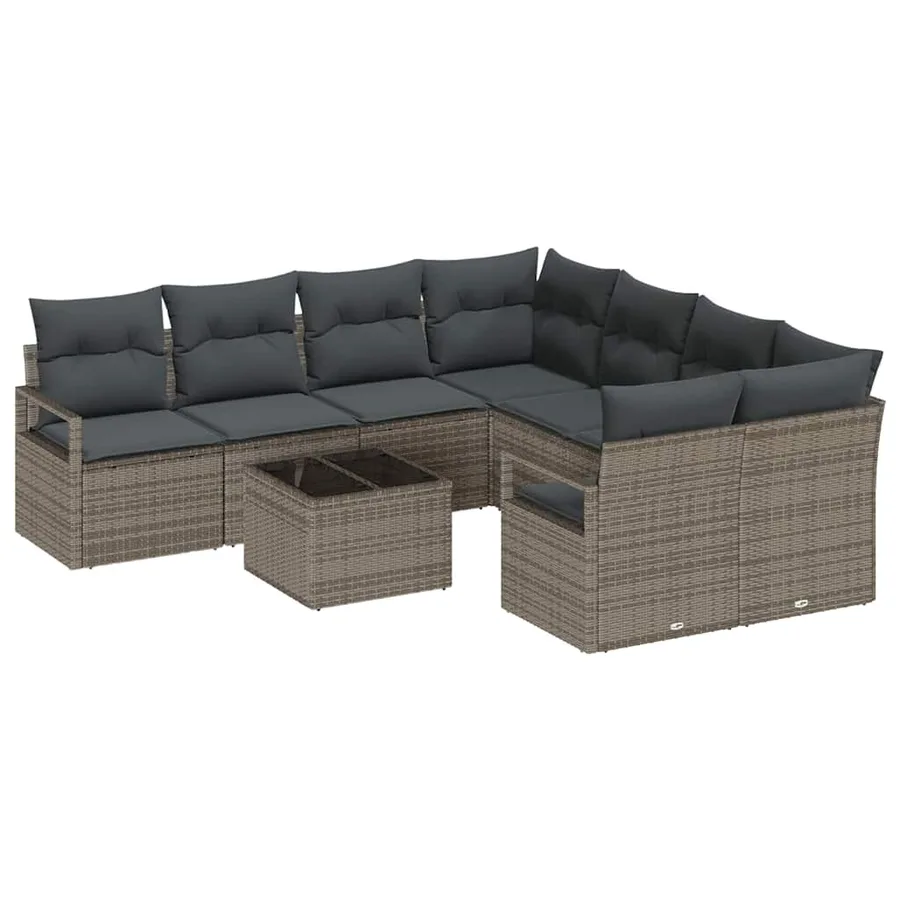 Ensemble de Canapés avec coussin 9 pcs Gris polyrotin - 2