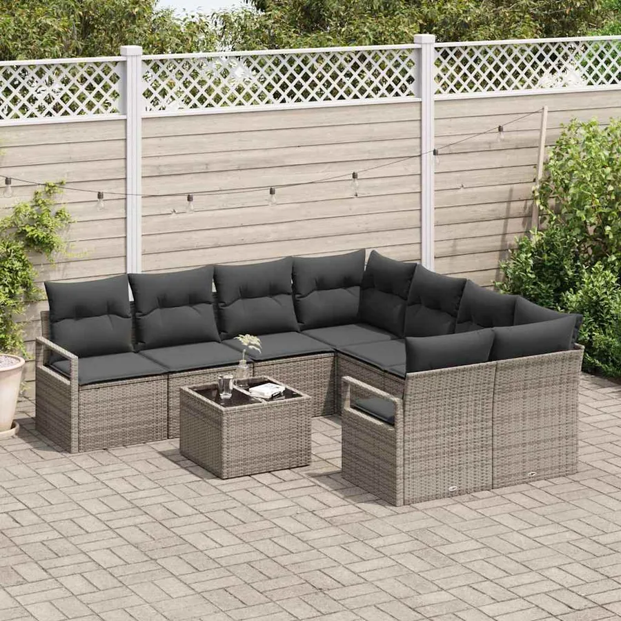 Ensemble de Canapés avec coussin 9 pcs Gris polyrotin - 3