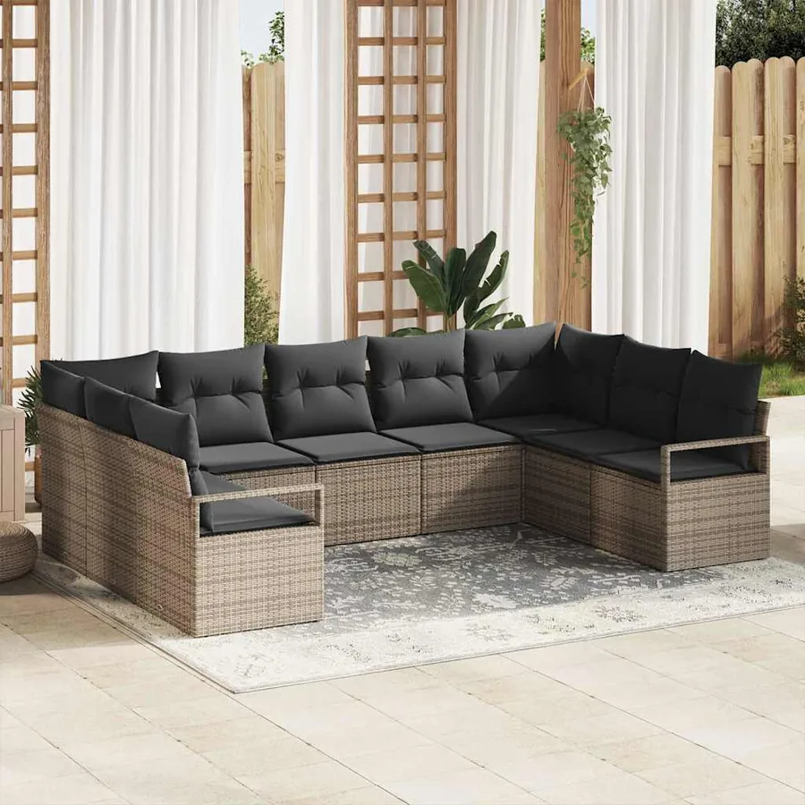 Ensemble de Canapés avec coussin 9 pcs Gris polyrotin