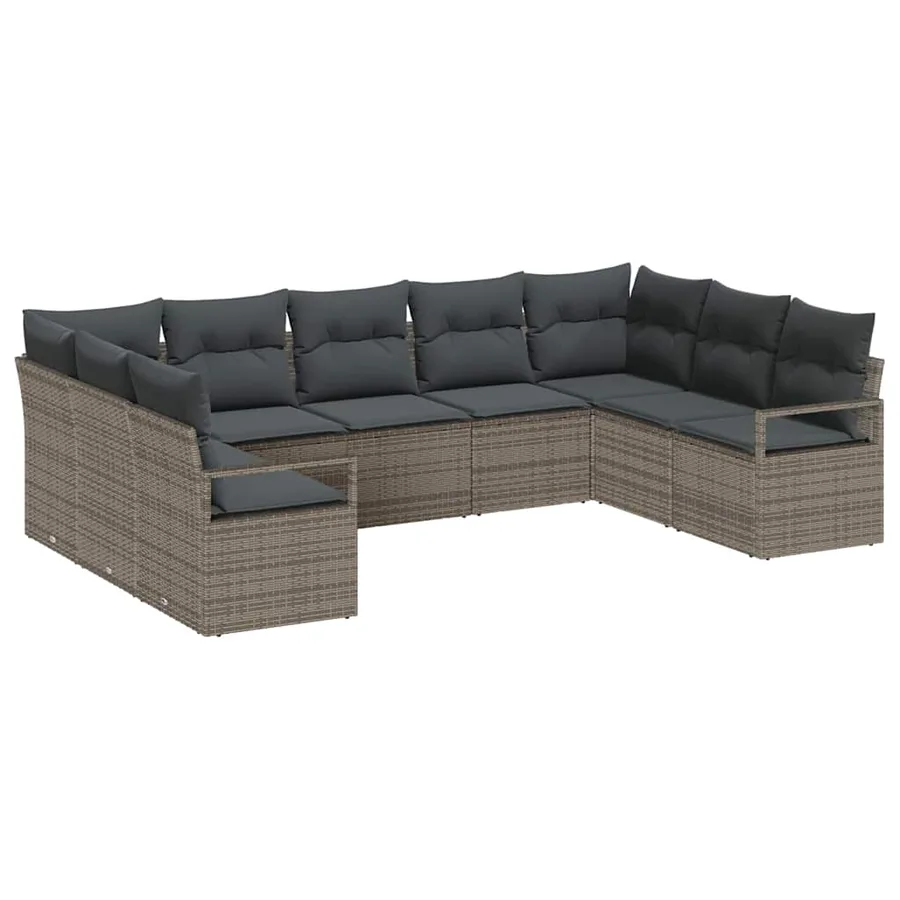 Ensemble de Canapés avec coussin 9 pcs Gris polyrotin - 2