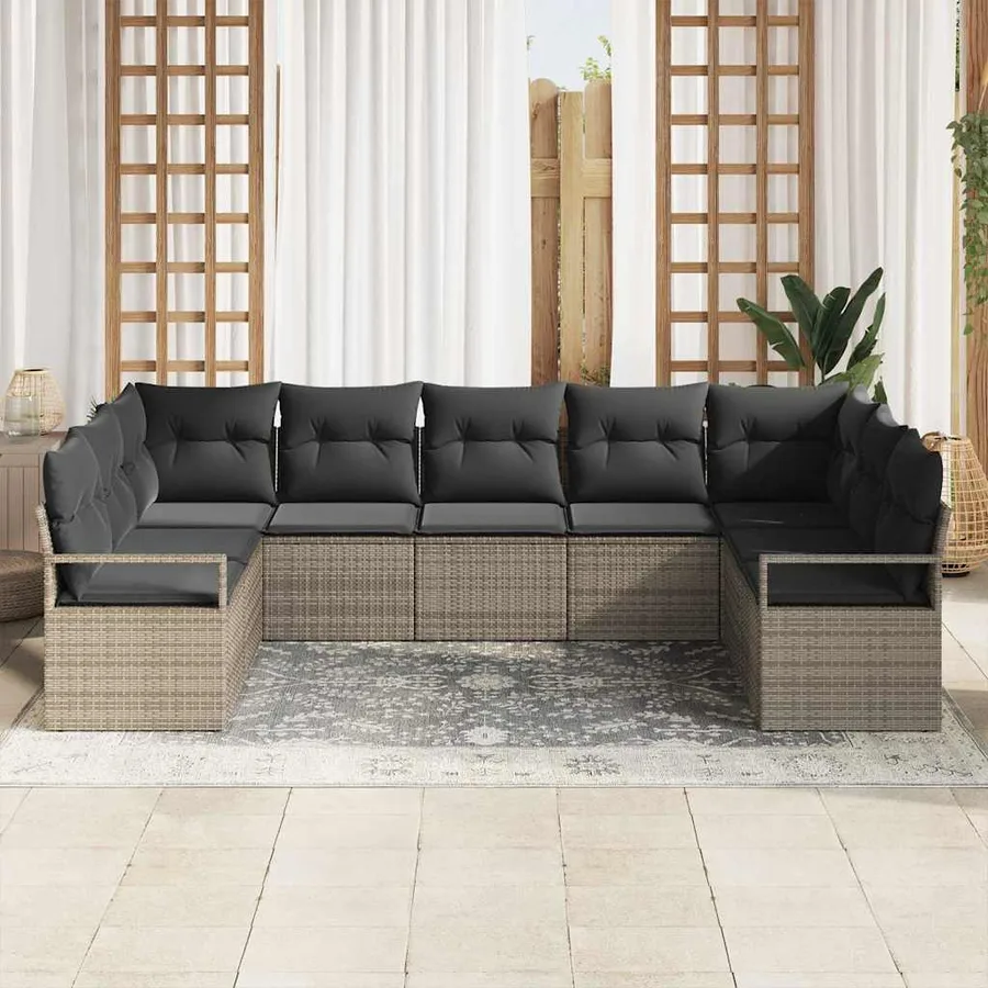 Ensemble de Canapés avec coussin 9 pcs Gris polyrotin - 3