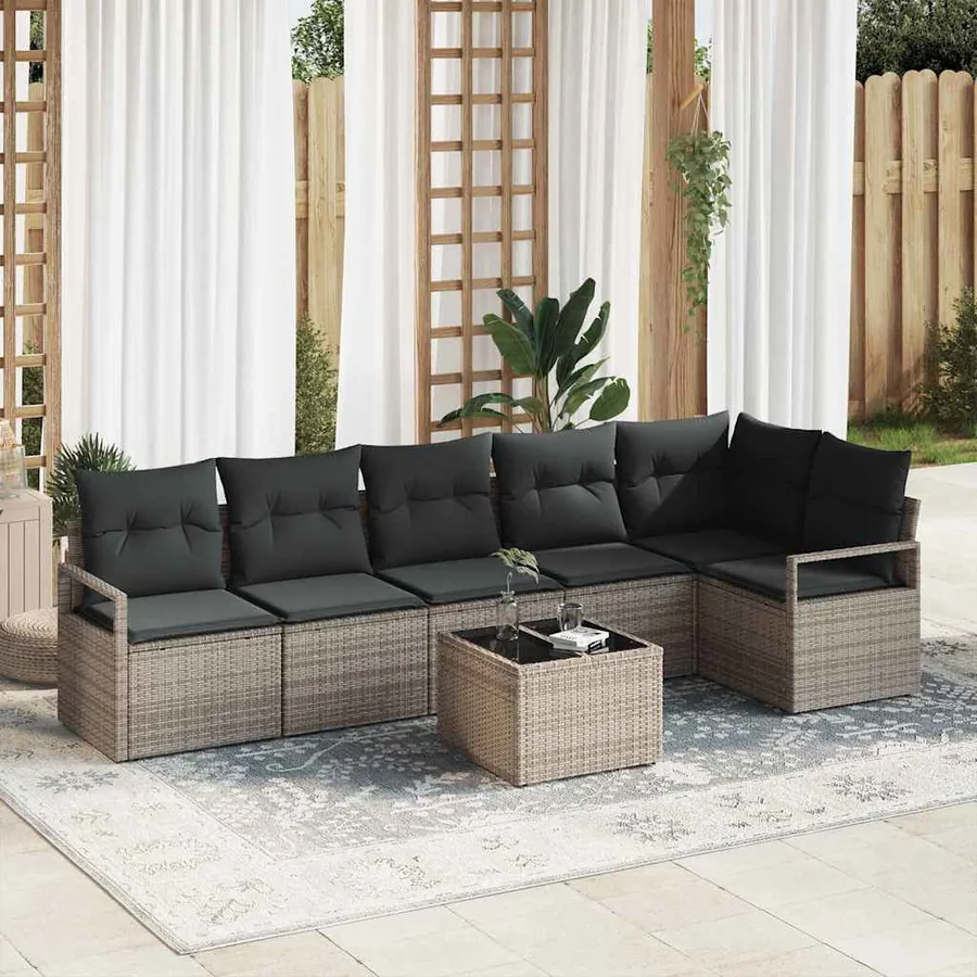 Ensemble de Canapés avec coussin 7 pcs Gris polyrotin